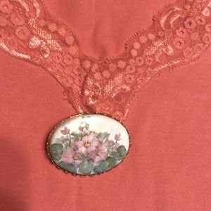 Victorian style floral painted pin
